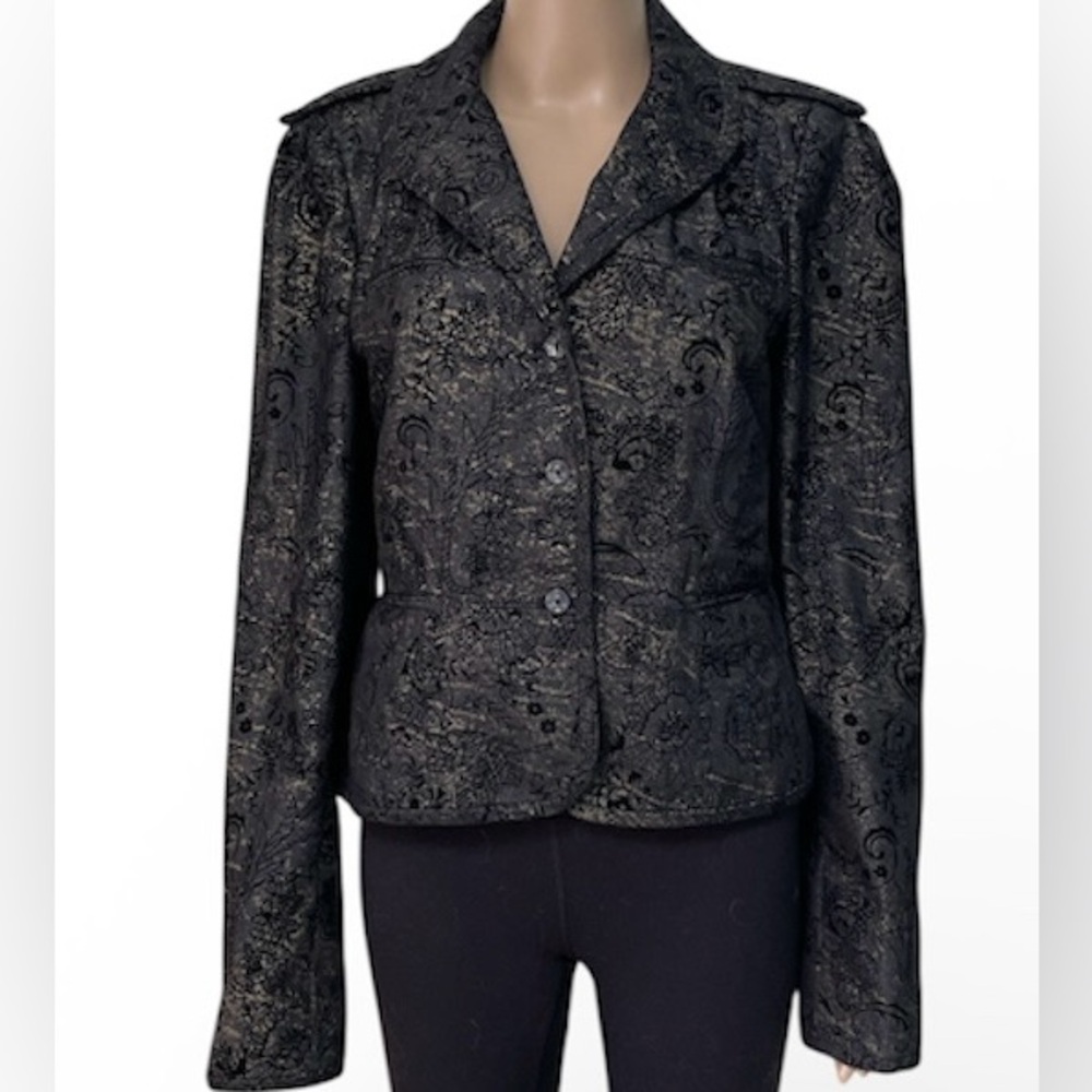 Walter Women’s Blazer 14 Black Denim Velvet Gold Brocade crop
